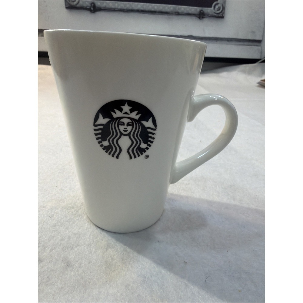 Starbucks Coffee Mug Siren Mermaid Logo White & Black 2010s 16 oz Capacity‎